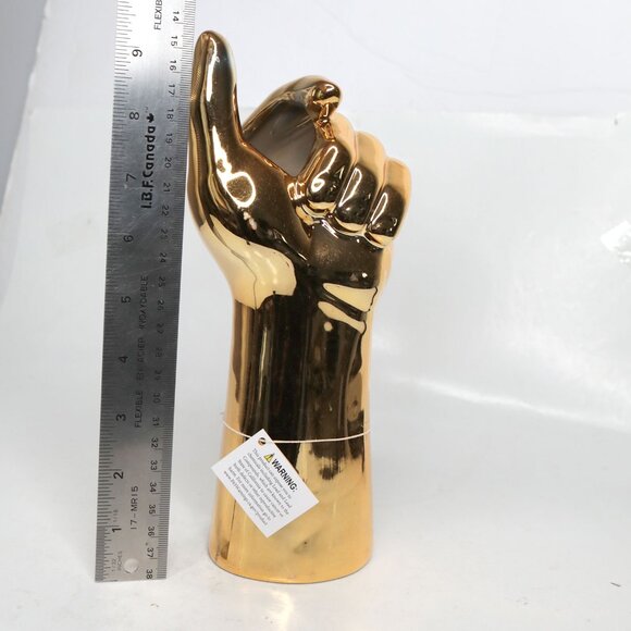 Metallic Gold Porcelain Hand Vase Floral Display Home Decor Thumbs Up Ceramic - Picture 5 of 12